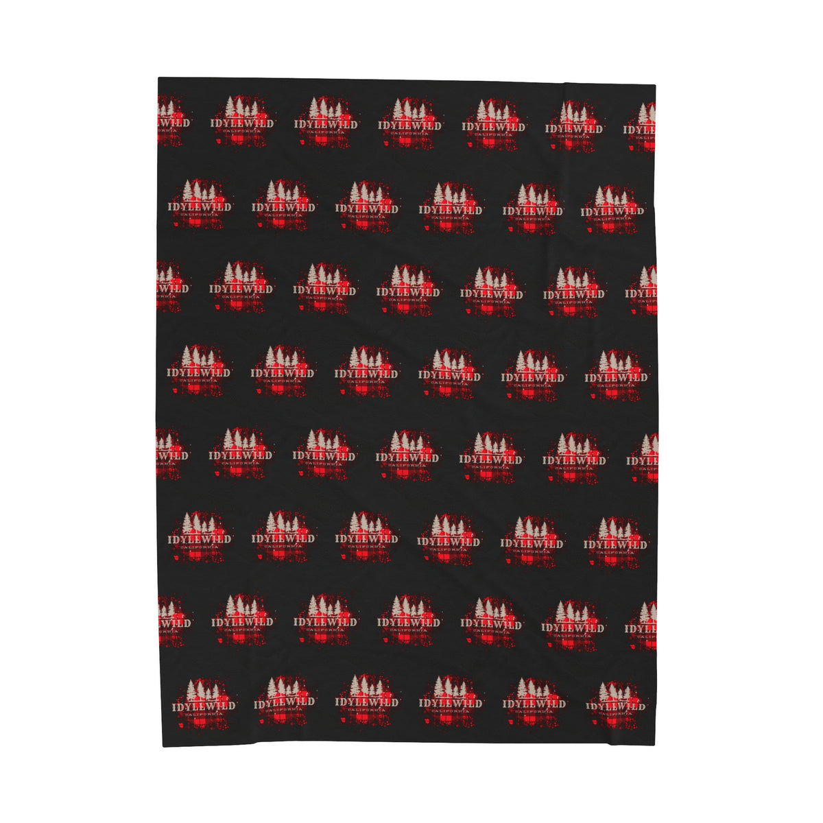 Velveteen Plush Blanket Red Buffalo Tan Pine Pattern Black
