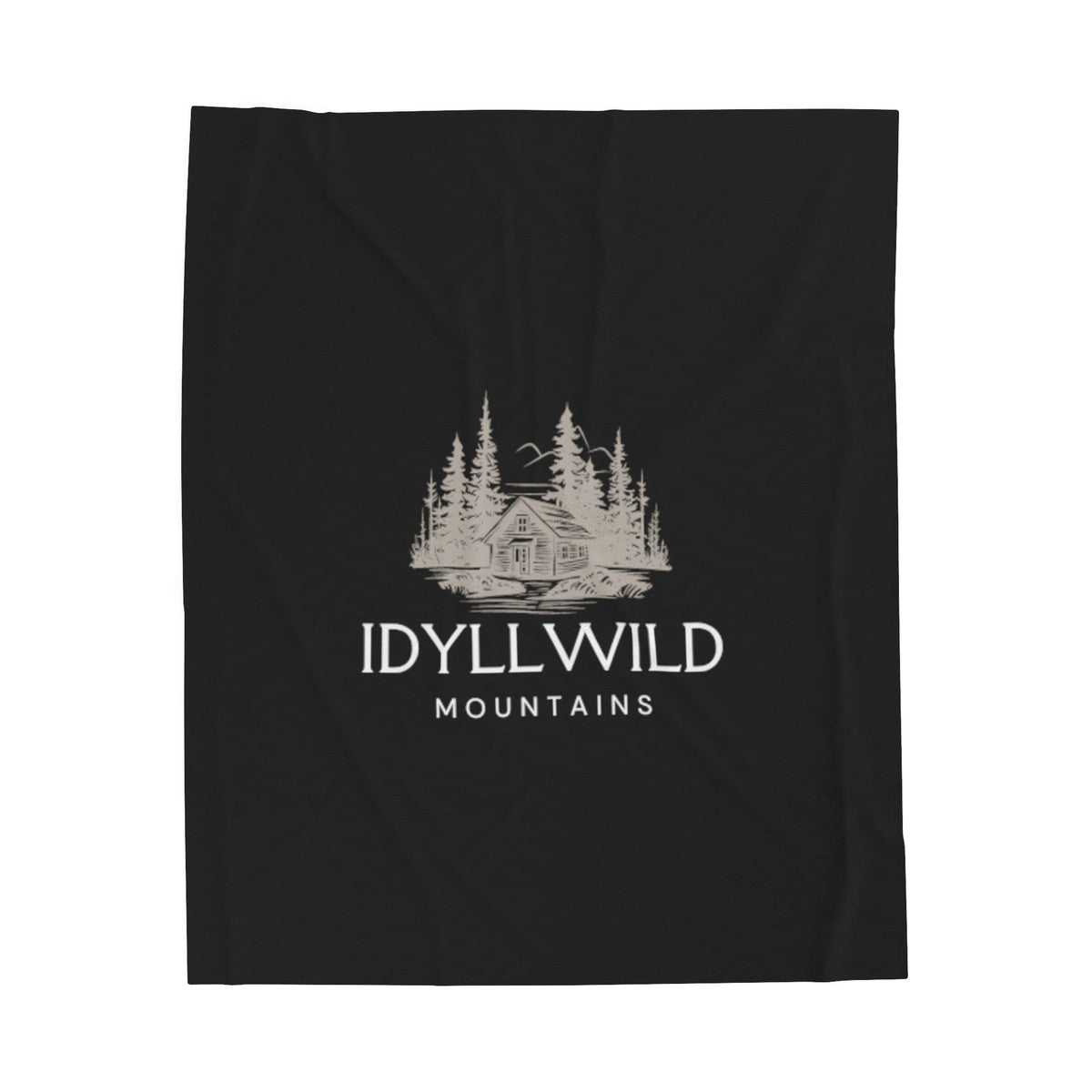 Velveteen Plush Blanket Idyllwild Mountains Cabin Black