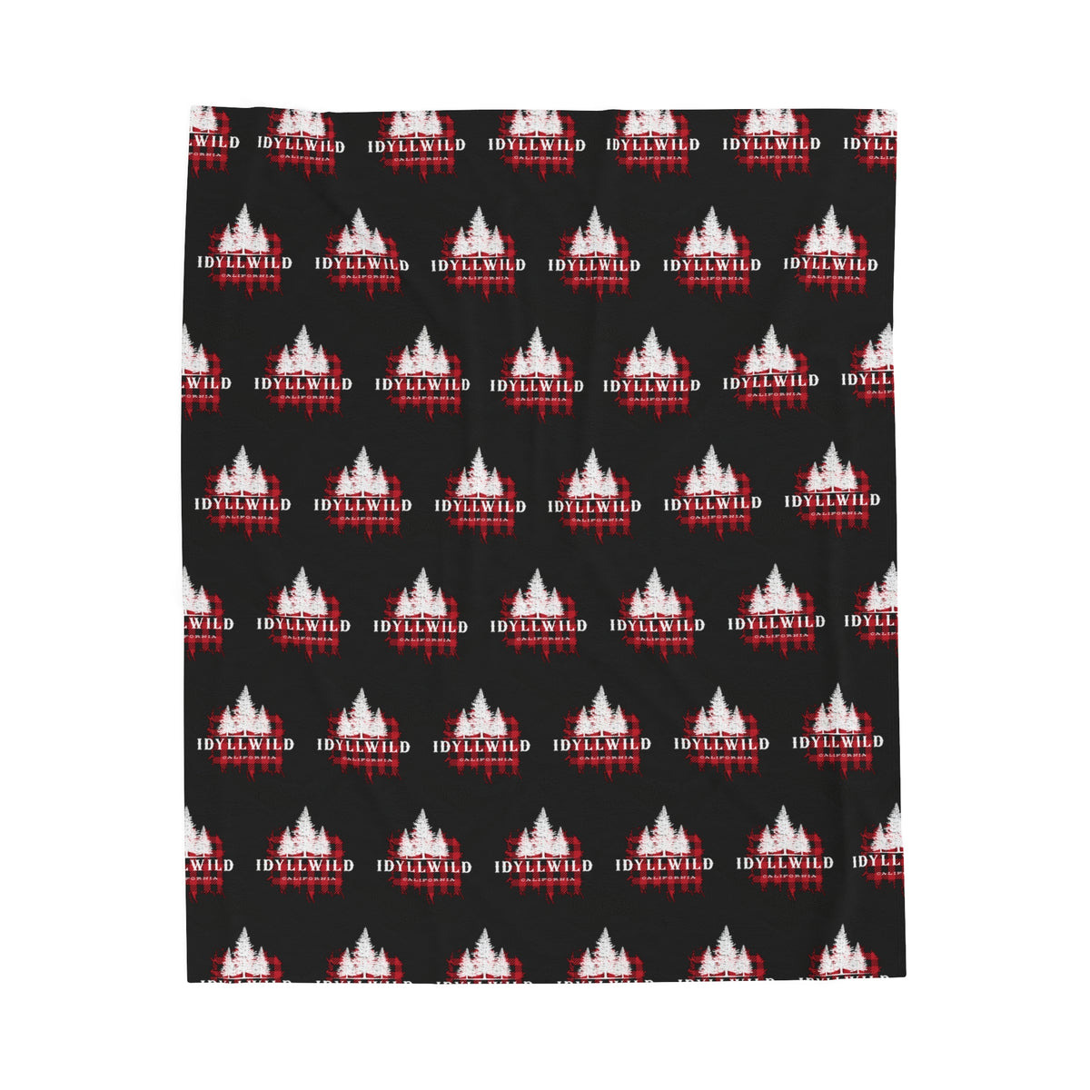 Velveteen Plush Blanket Red Buffalo White Tall Pine Pattern Black