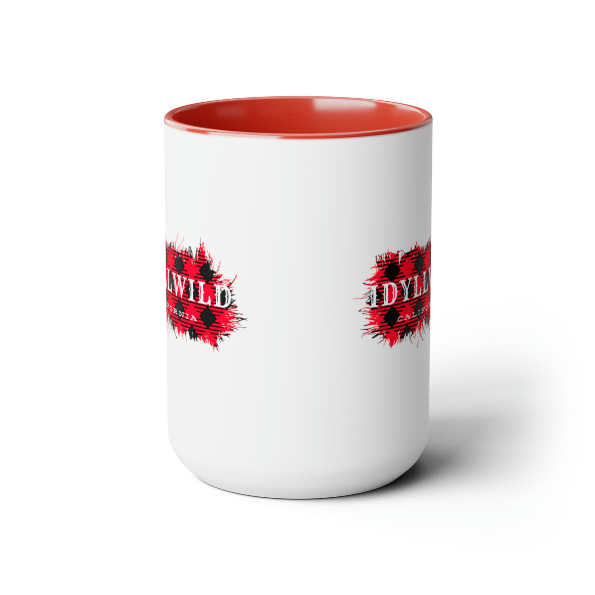 Two-Tone Coffee Mugs, 15oz Idyllwild Red Buffalo Plaid