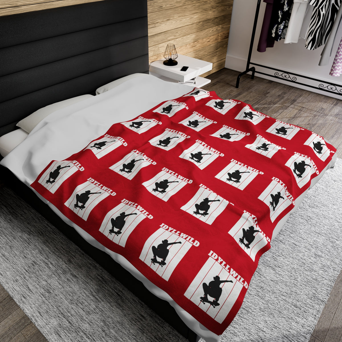 Velveteen Plush Blanket Skate Idyllwild Red Pattern