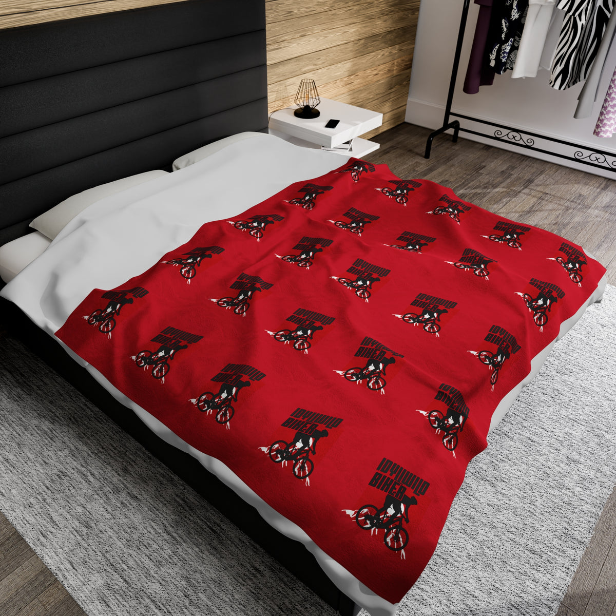 Velveteen Plush Blanket Idyllwild Biker Pattern Red