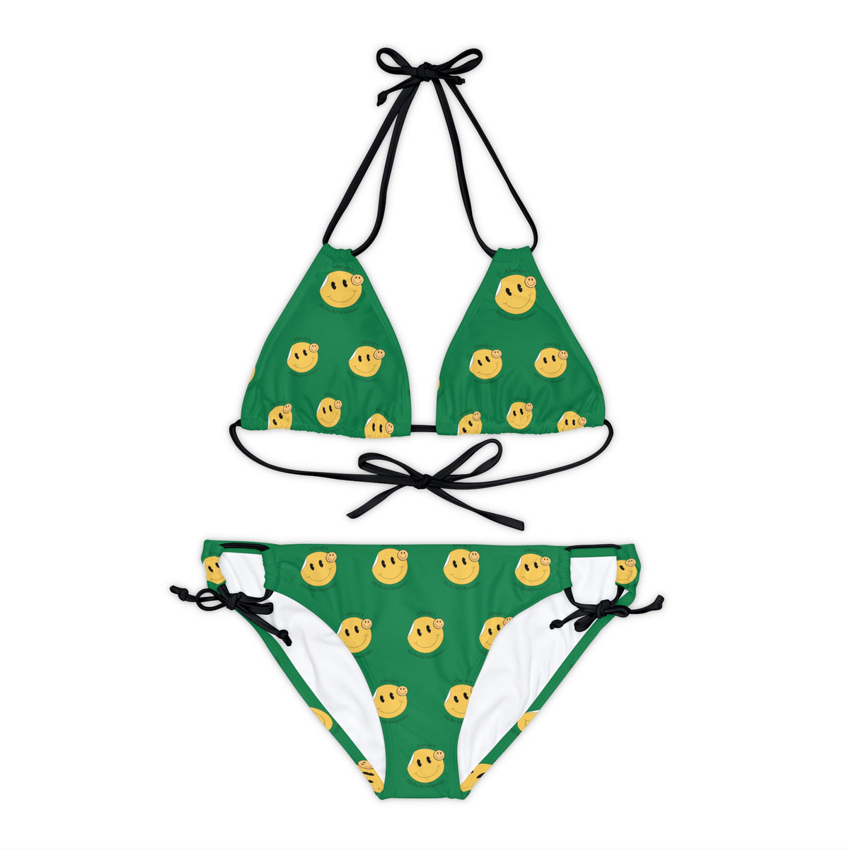 Strappy Bikini Set (AOP) Idyllwild Green Smiles