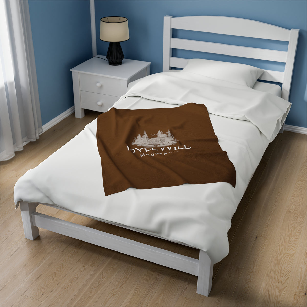 Velveteen Plush Blanket Idyllwild Mountains Cabin Brown