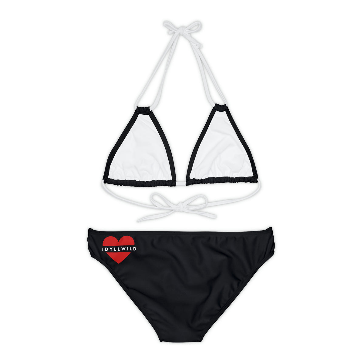 Strappy Bikini Set (AOP)Heart Bikini Black
