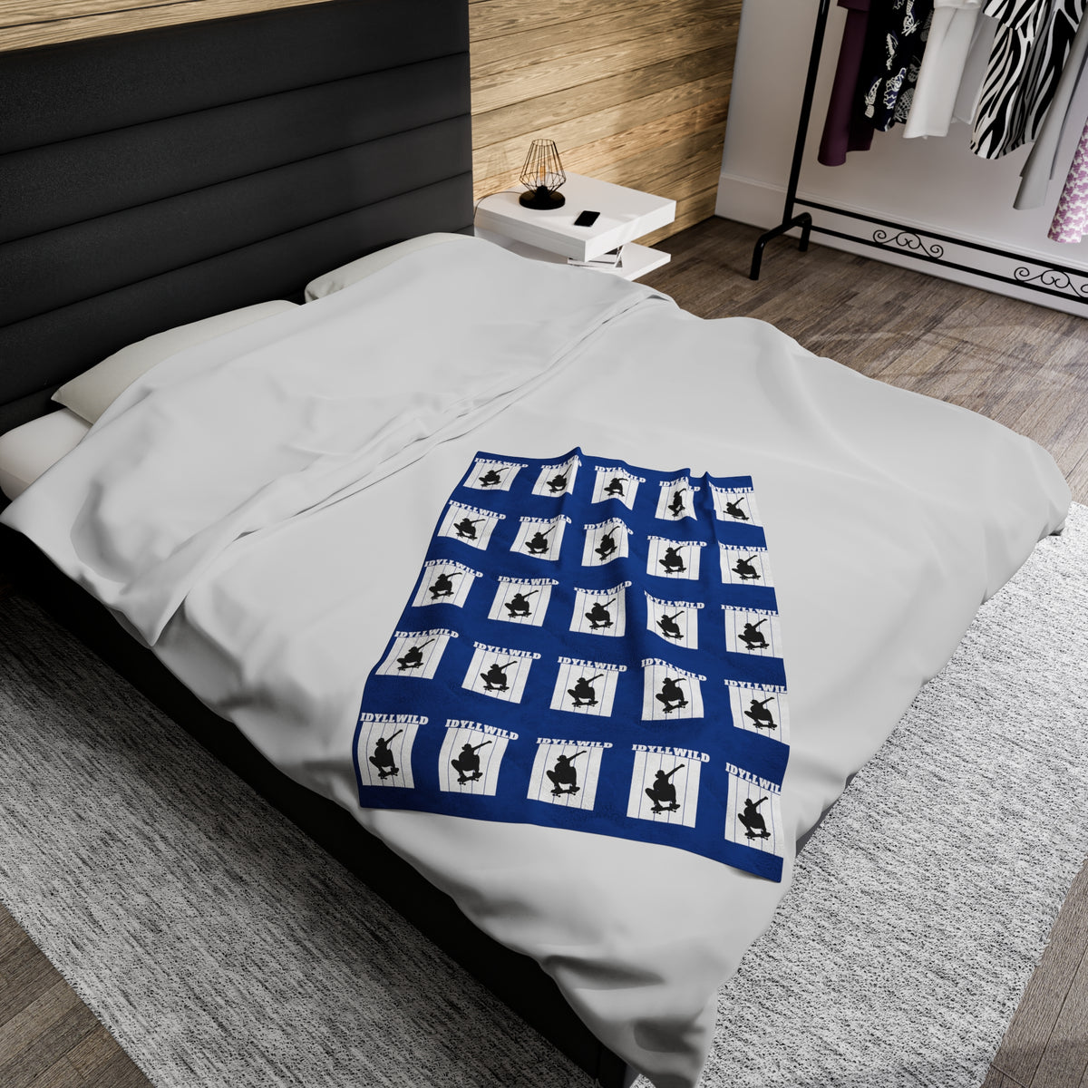 Velveteen Plush Blanket Skate Idyllwild Blue Pattern