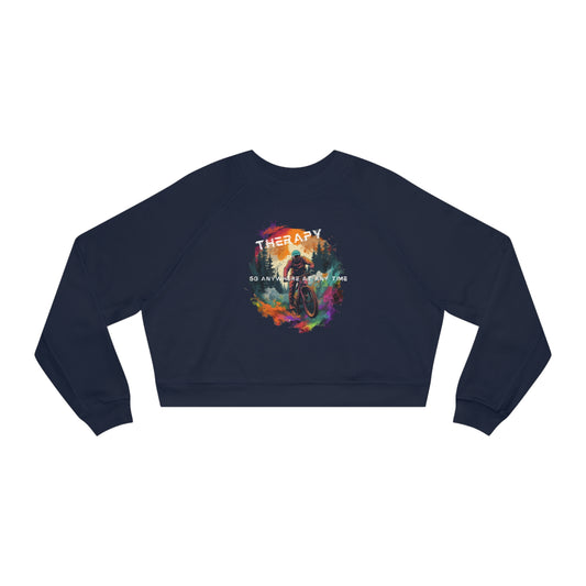 Mountain Biking is Therapy Cropped Fleece Pullover