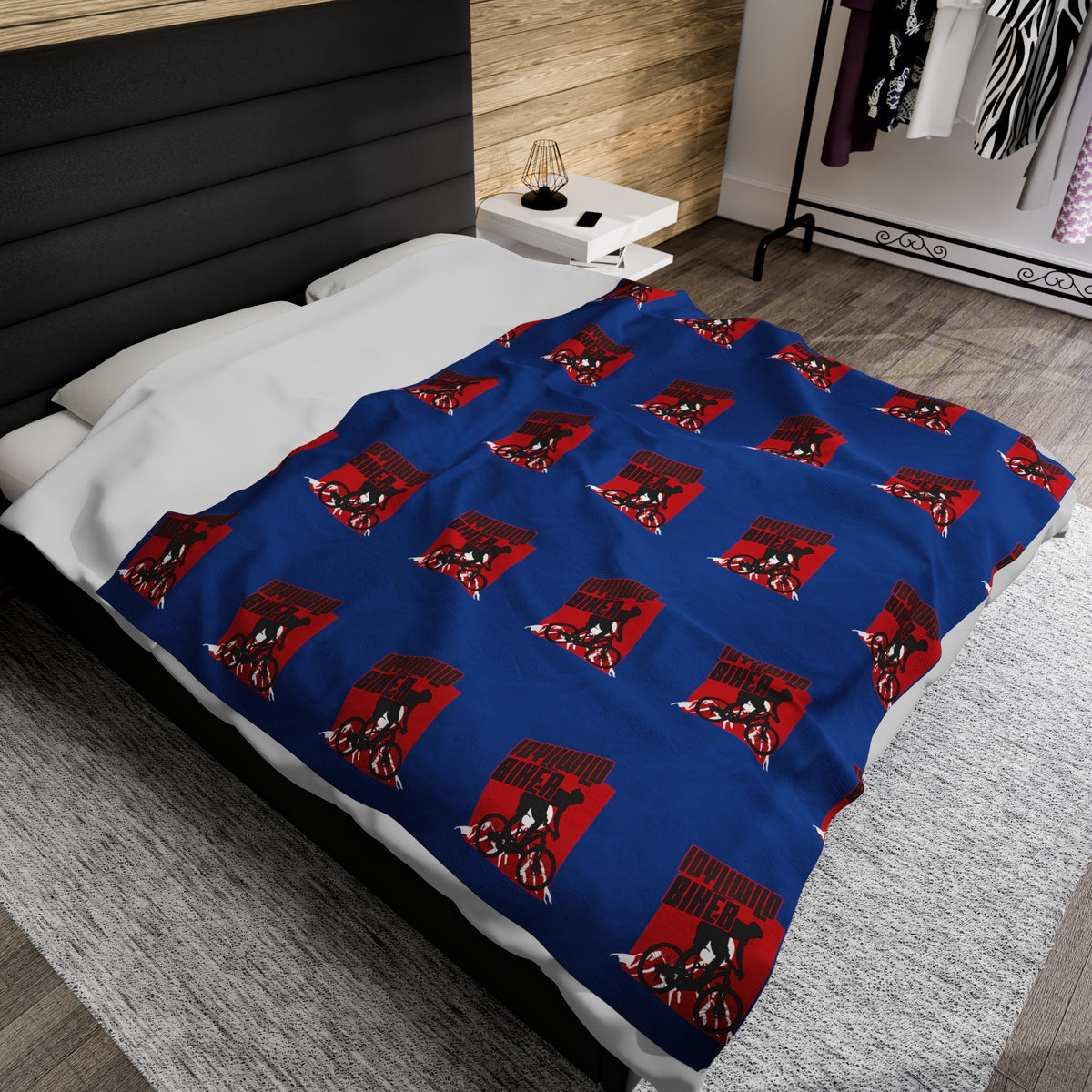 Velveteen Plush Blanket Idyllwild Biker Pattern Blue