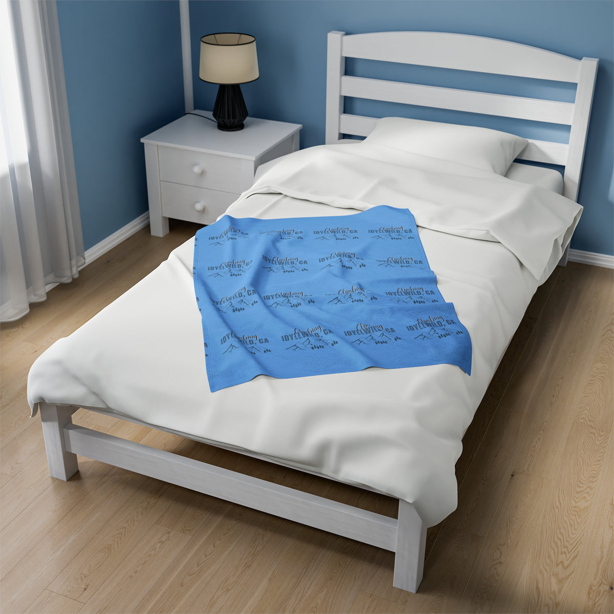 Velveteen Plush Blanket Climbing Idyllwild Blue Pattern