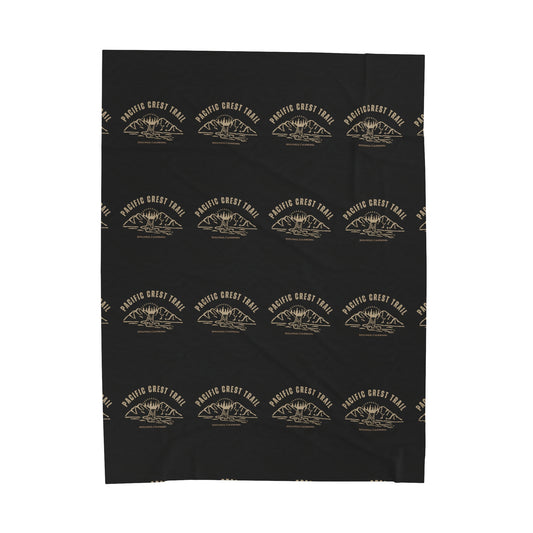 Velveteen Plush Blanket Pacific Crest Trail Black Pattern