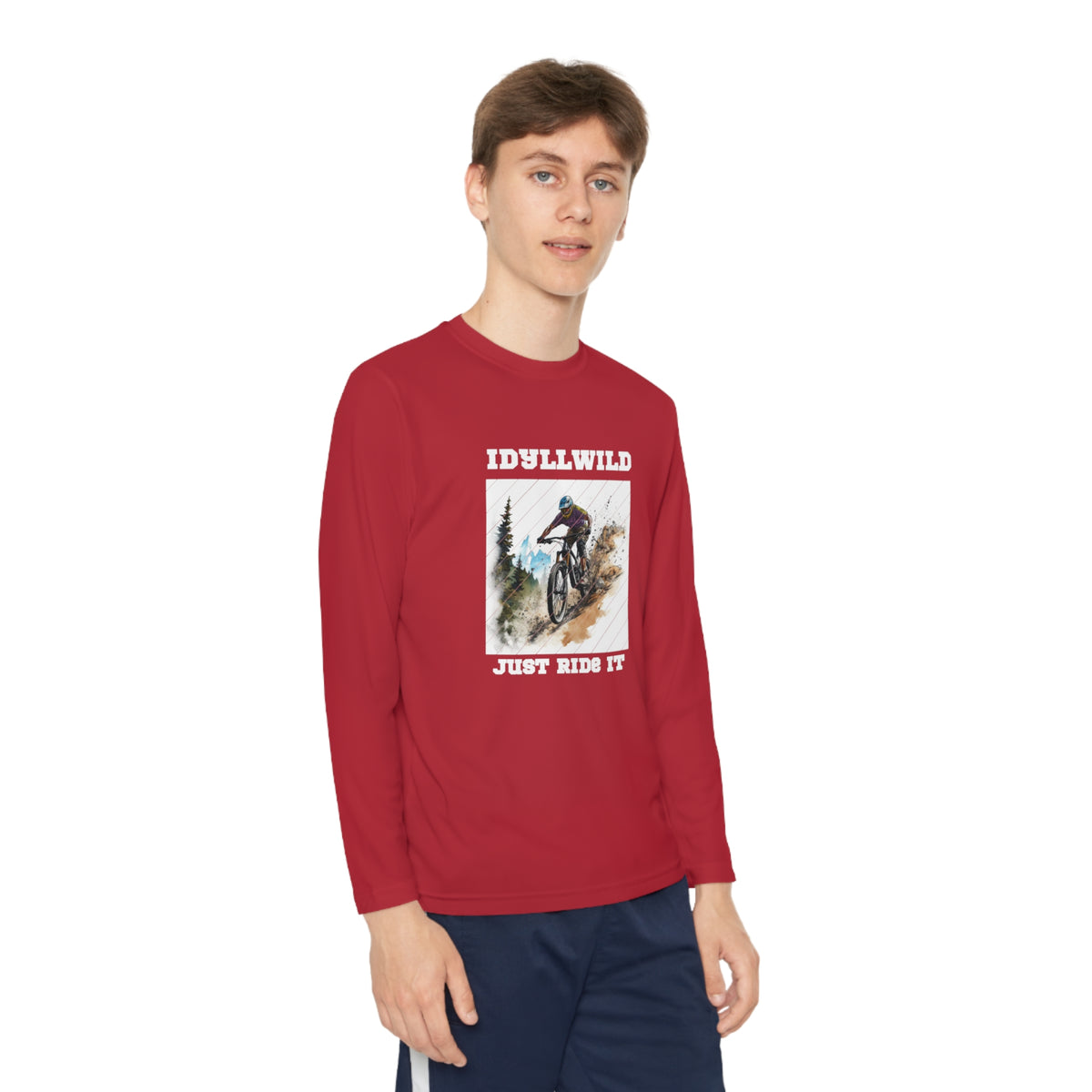 =Idyllwild Mountain Biking Square Youth Long Sleeve Competitor Tee