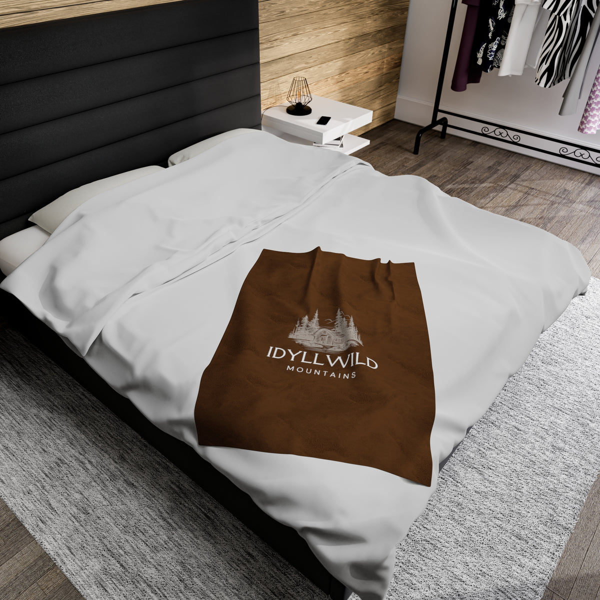 Velveteen Plush Blanket Idyllwild Mountains Cabin Brown
