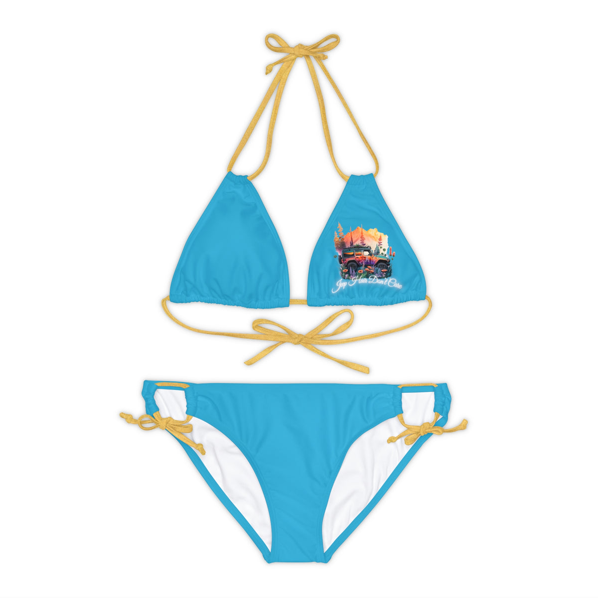 Jeep Hair Don't Care Strappy Turquoise Bikini Set