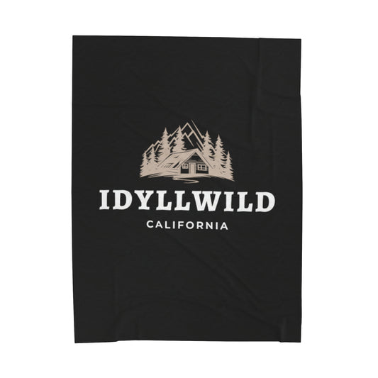 Velveteen Plush Blanket Idyllwild Cabin in the Woods Badge Black