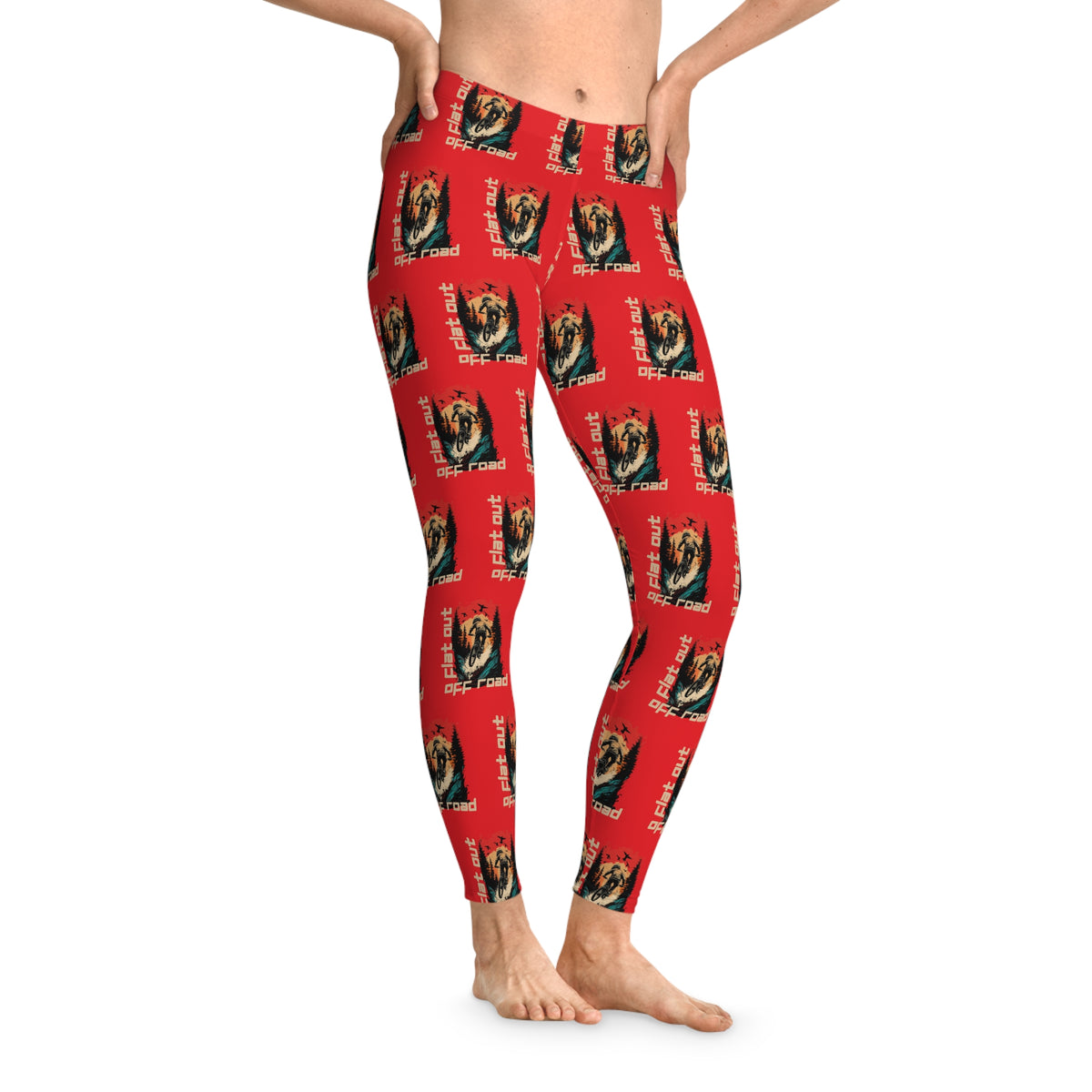 Mountain Biking "Off Road Flat Out" Red Stretchy Leggings