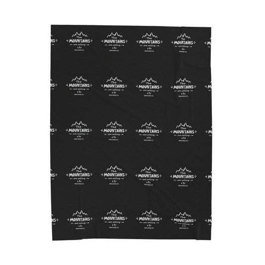 Velveteen Plush Blanket The Mountains Are Calling Black Pattern