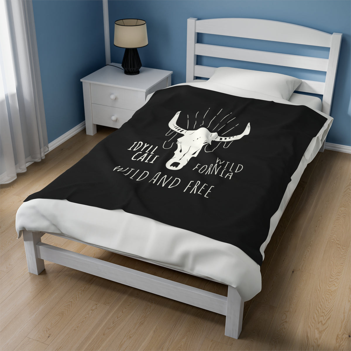 Velveteen Plush Blanket Idyll WIld and Free Longhorn Black