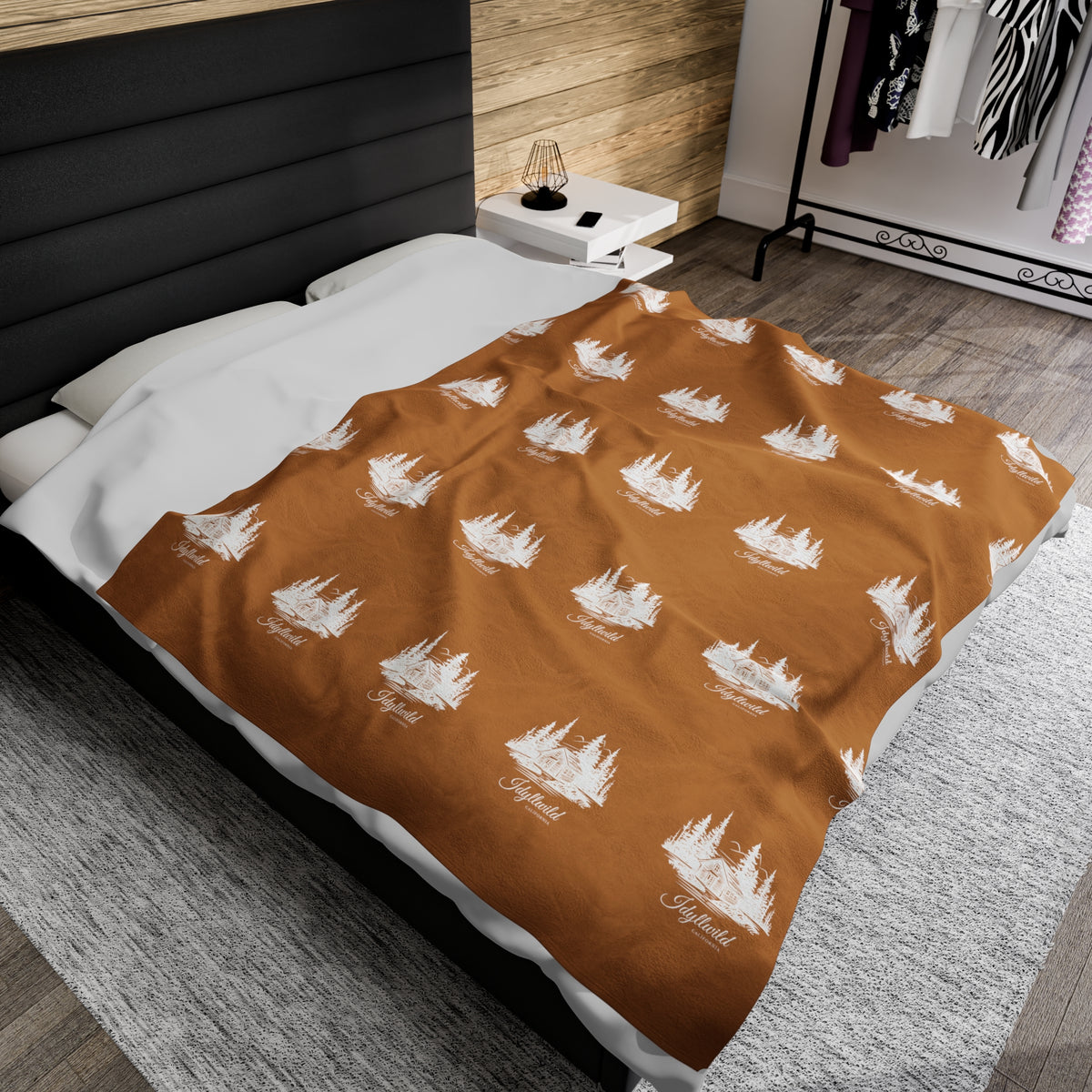 Velveteen Plush Blanket Idyllwild Classy Cabin Pattern Tan