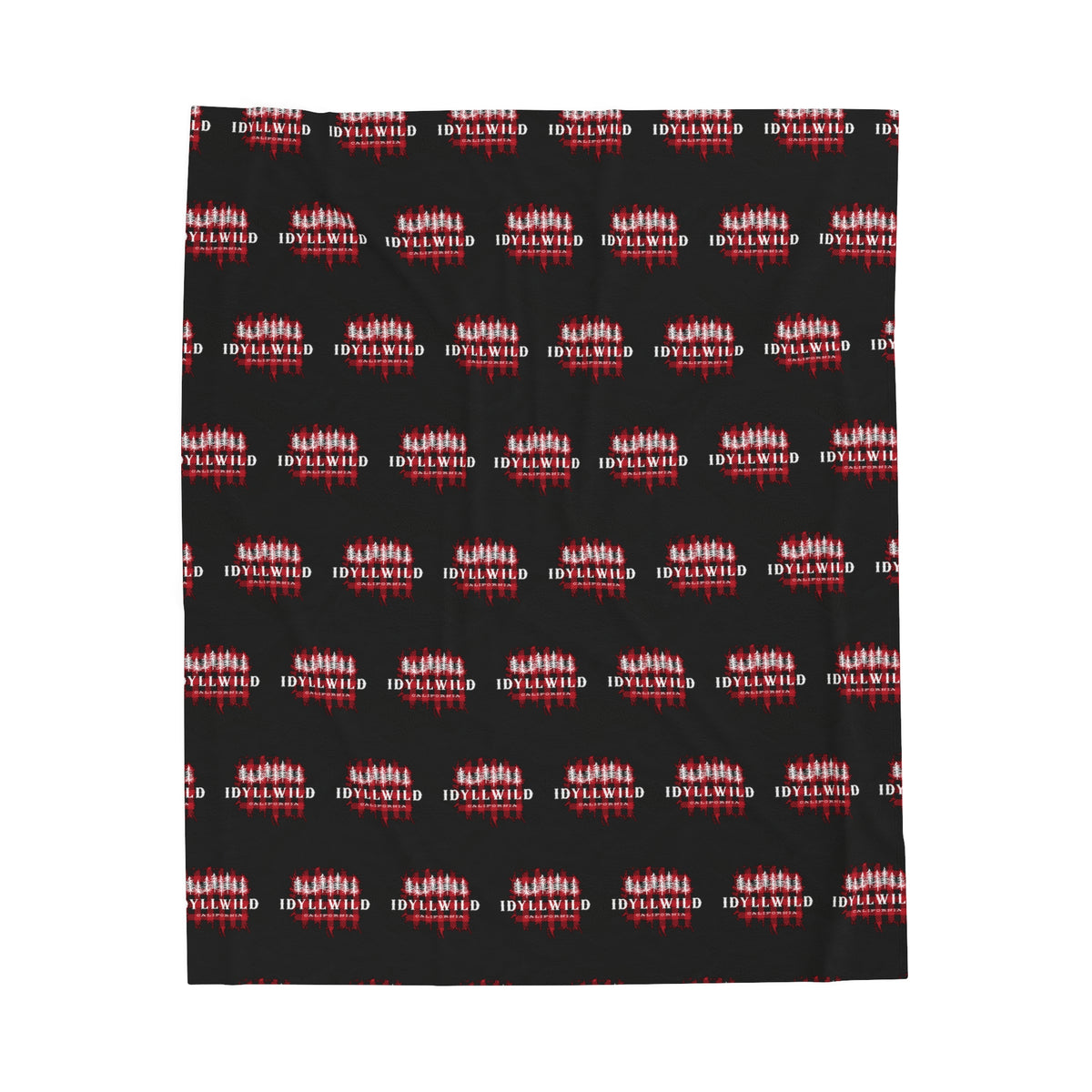 Velveteen Plush Blanket Red Buffalo White Pines Pattern Black