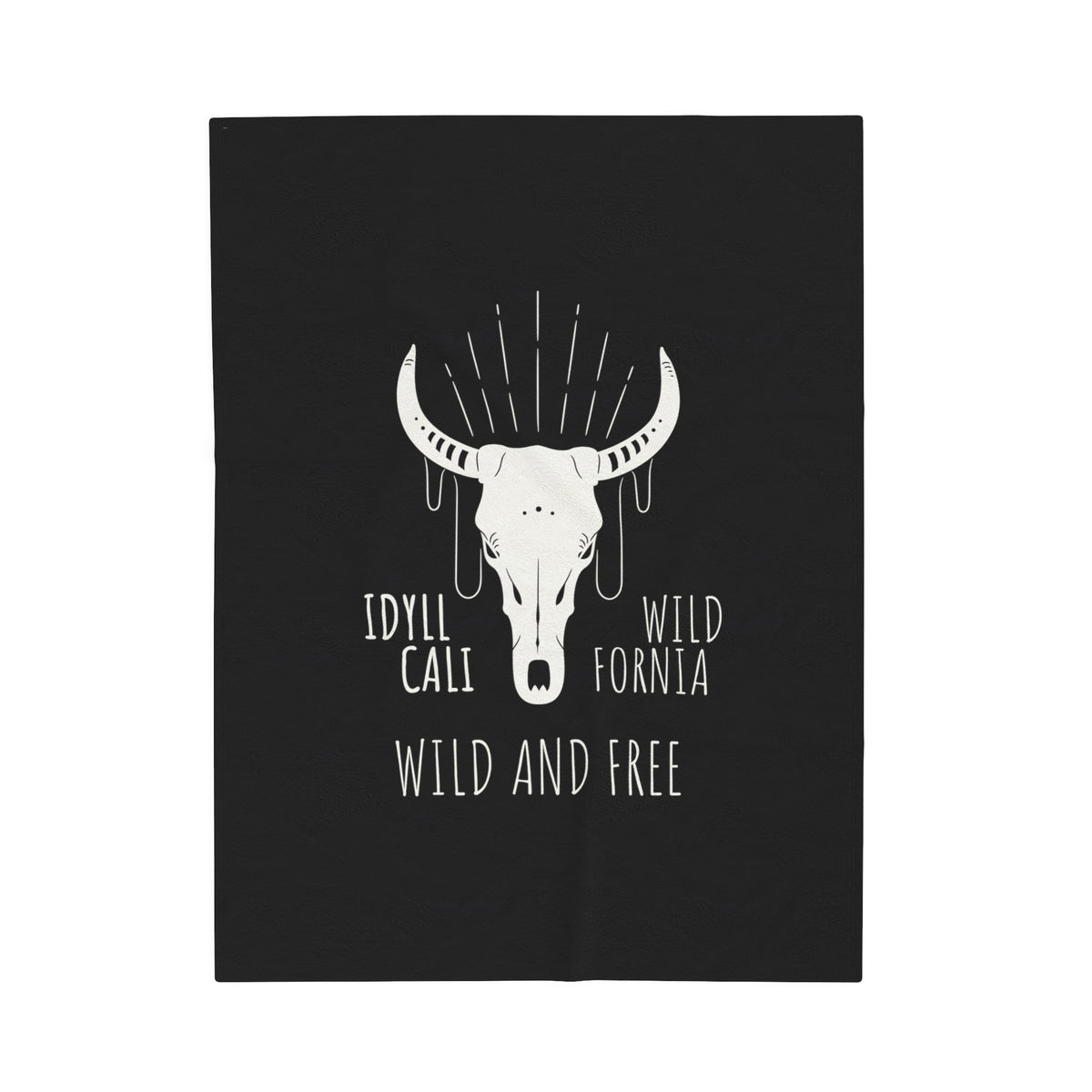 Velveteen Plush Blanket Idyll WIld and Free Longhorn Black
