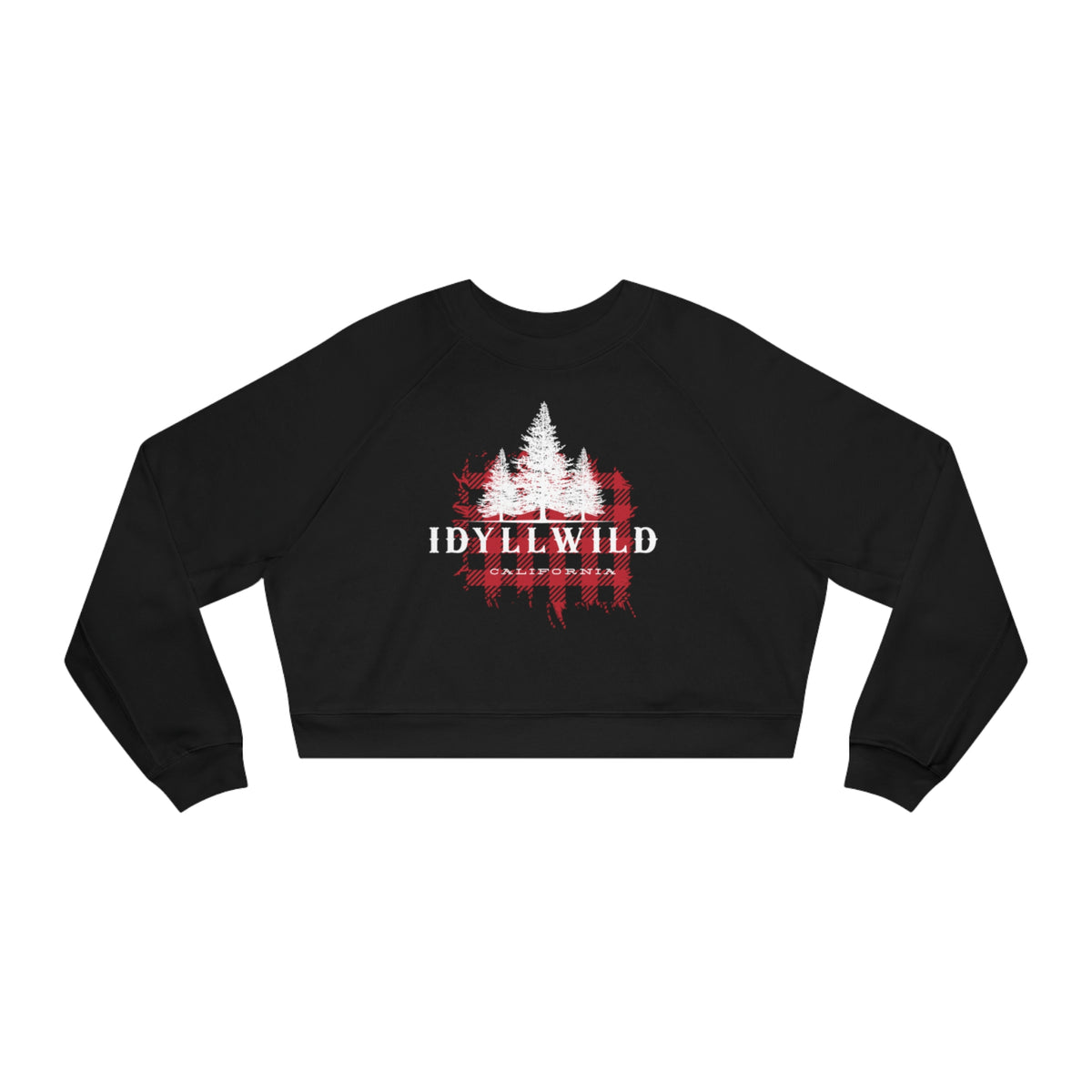 Idyllwild California Red Buffalo Plaid White Pine Cropped Fleece Pullover
