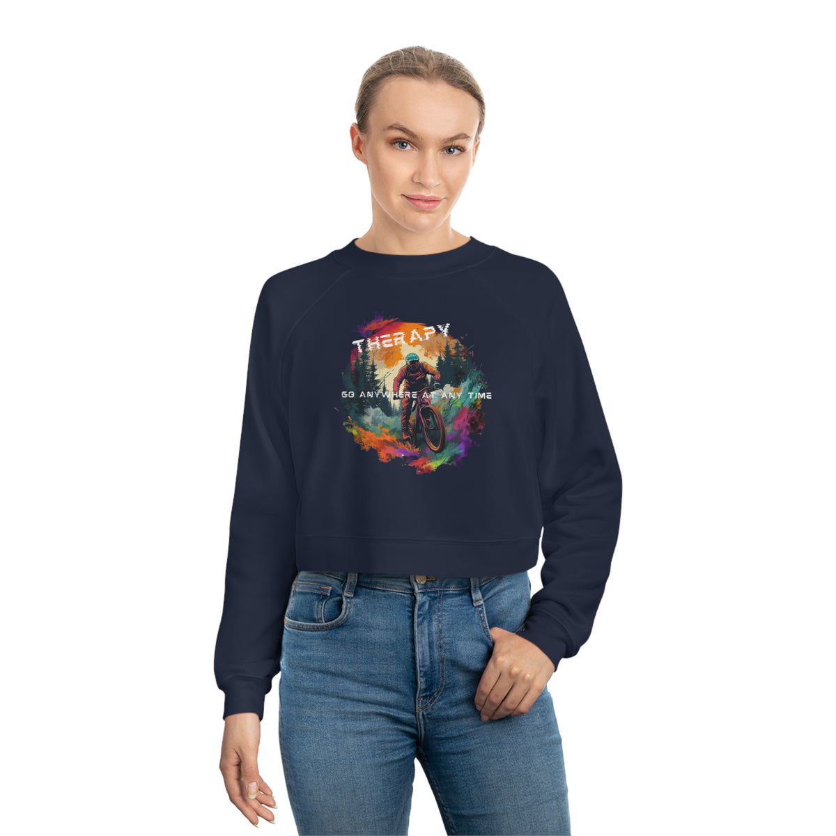 Mountain Biking is Therapy Cropped Fleece Pullover