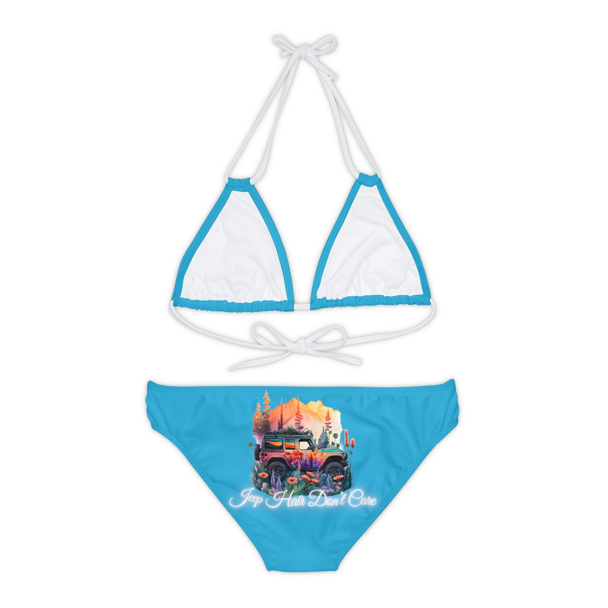 Jeep Hair Don't Care Strappy Turquoise Bikini Set