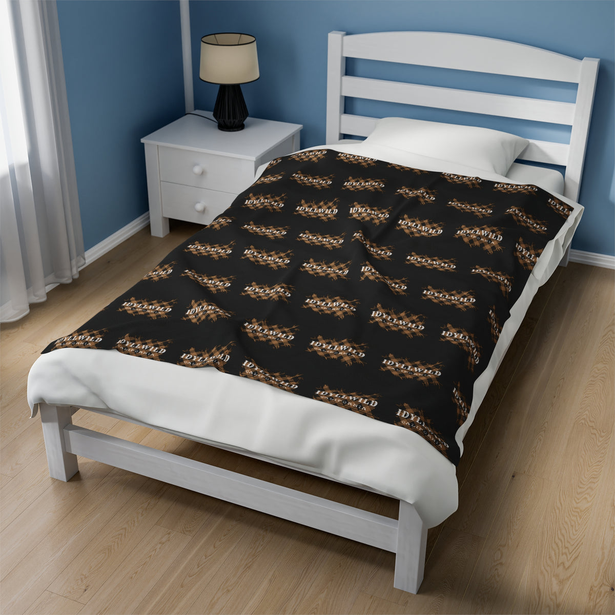 Velveteen Plush Blanket Tan Plaid Idyllwild Pattern Black