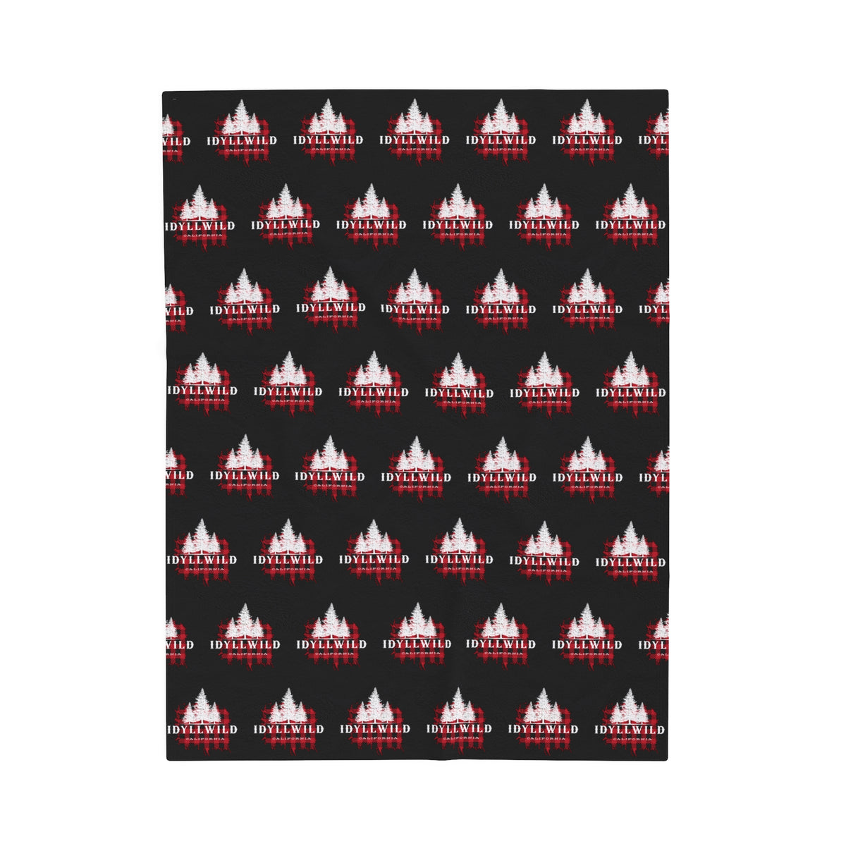 Velveteen Plush Blanket Red Buffalo White Tall Pine Pattern Black
