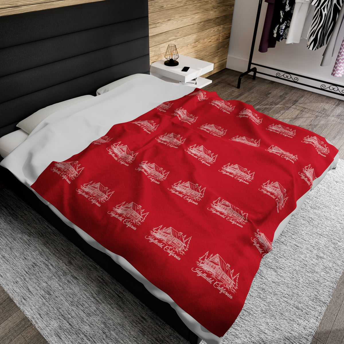 Velveteen Plush Blanket Idyllwild Log Cabin Pattern Red