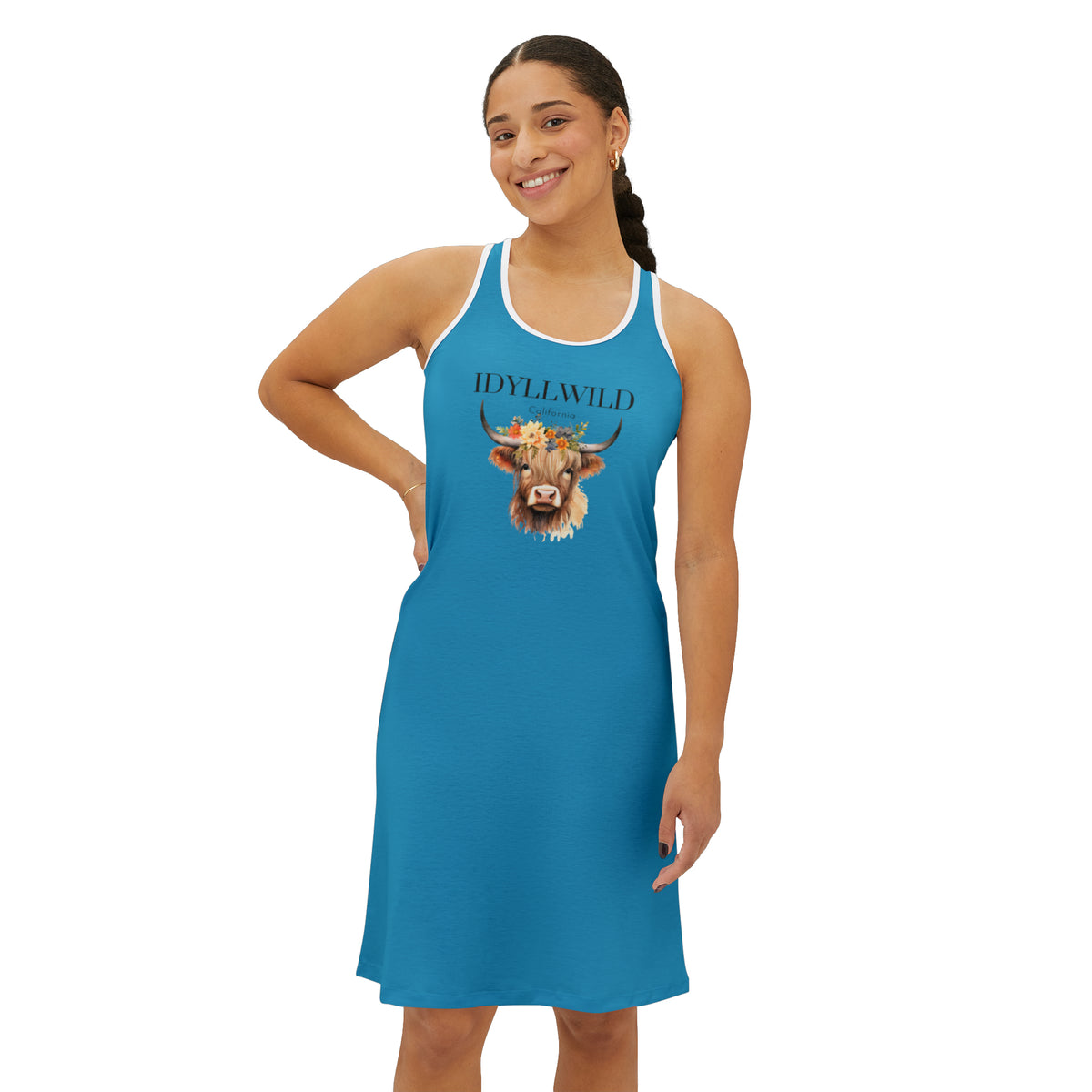 Copy of Women's Racerback Dress (AOP)Idyllwild Cow 1 Turquoise