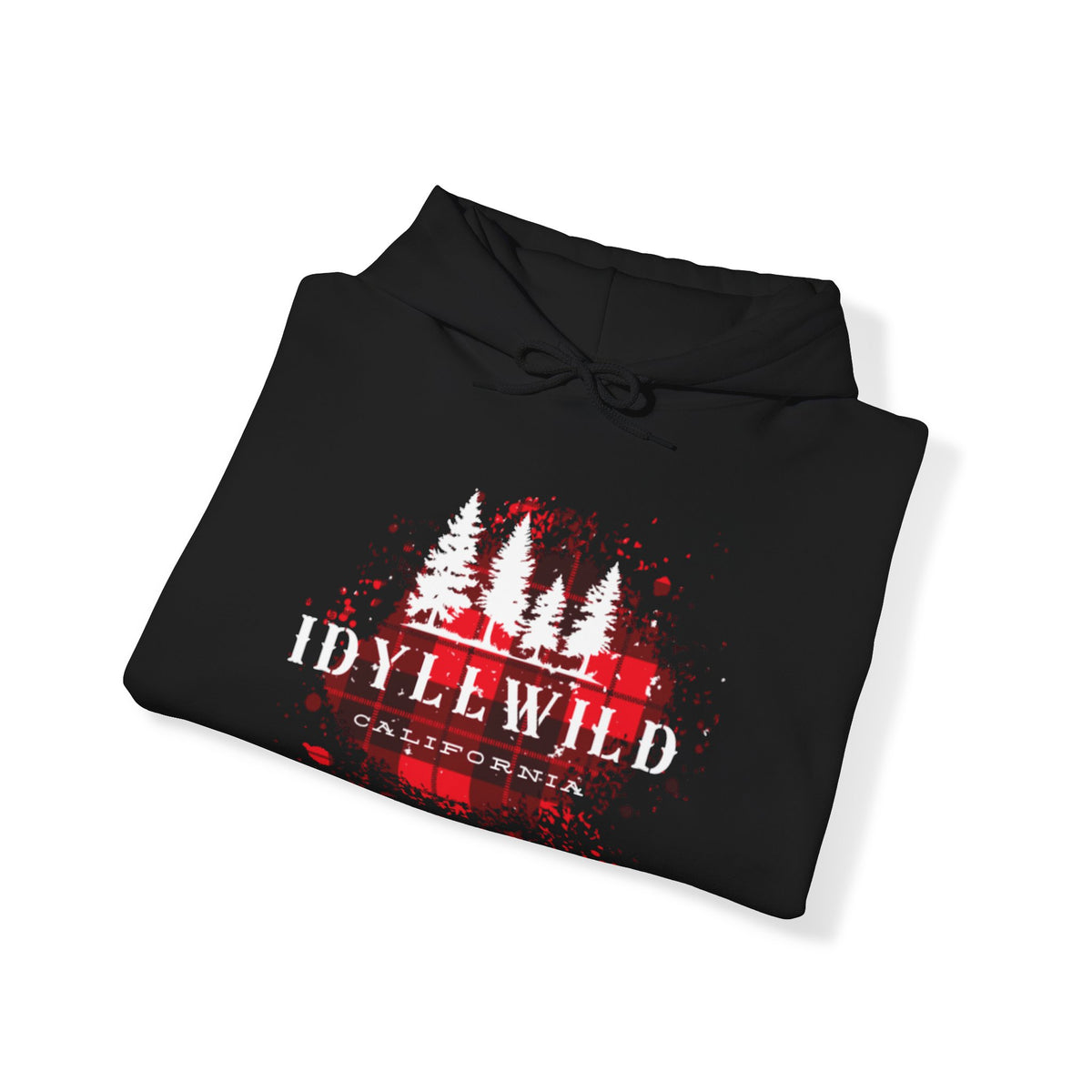 Unisex Heavy Blend™ Hooded Sweatshirt Idyllwild California Red Buffalo Plaid White Pine