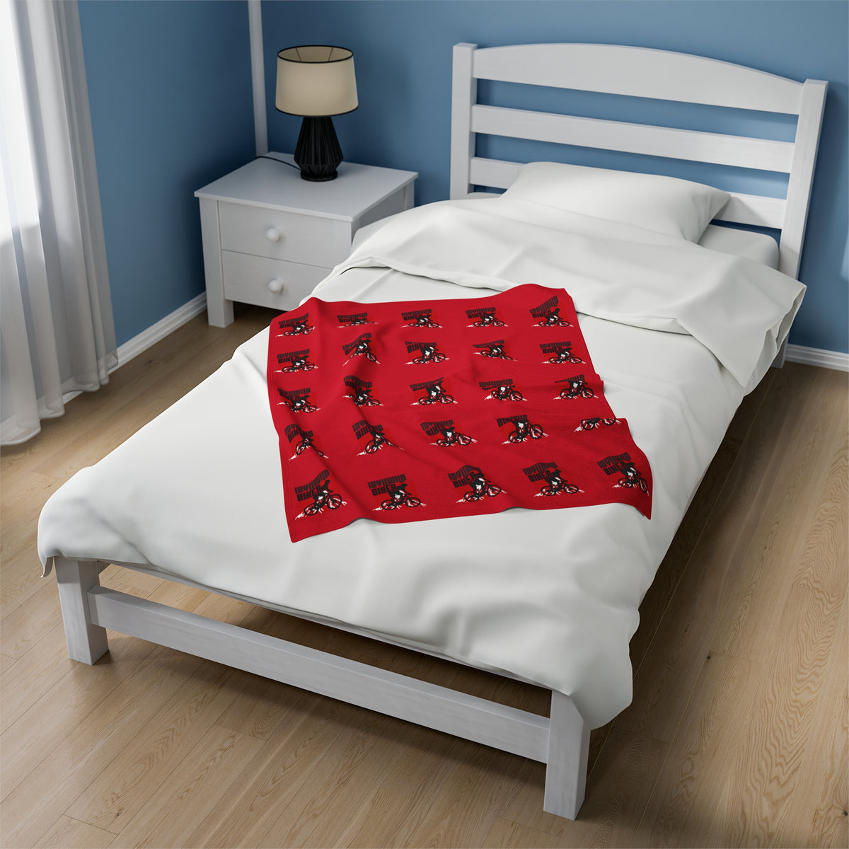 Velveteen Plush Blanket Idyllwild Biker Pattern Red