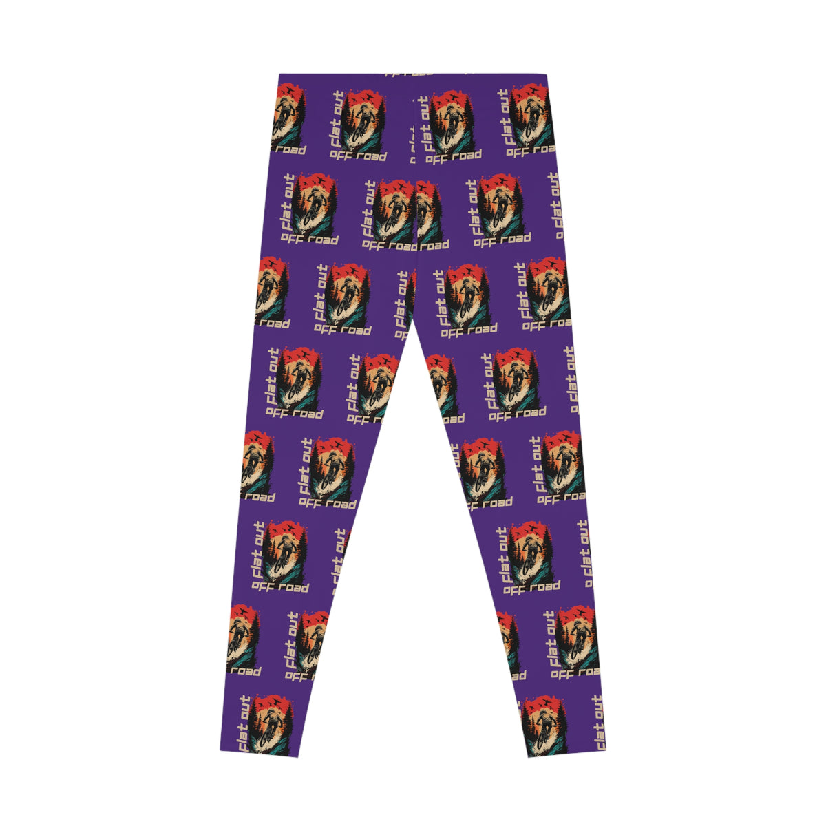 Mountain Biking "Off Road Flat Out" Stretchy Purple Leggings