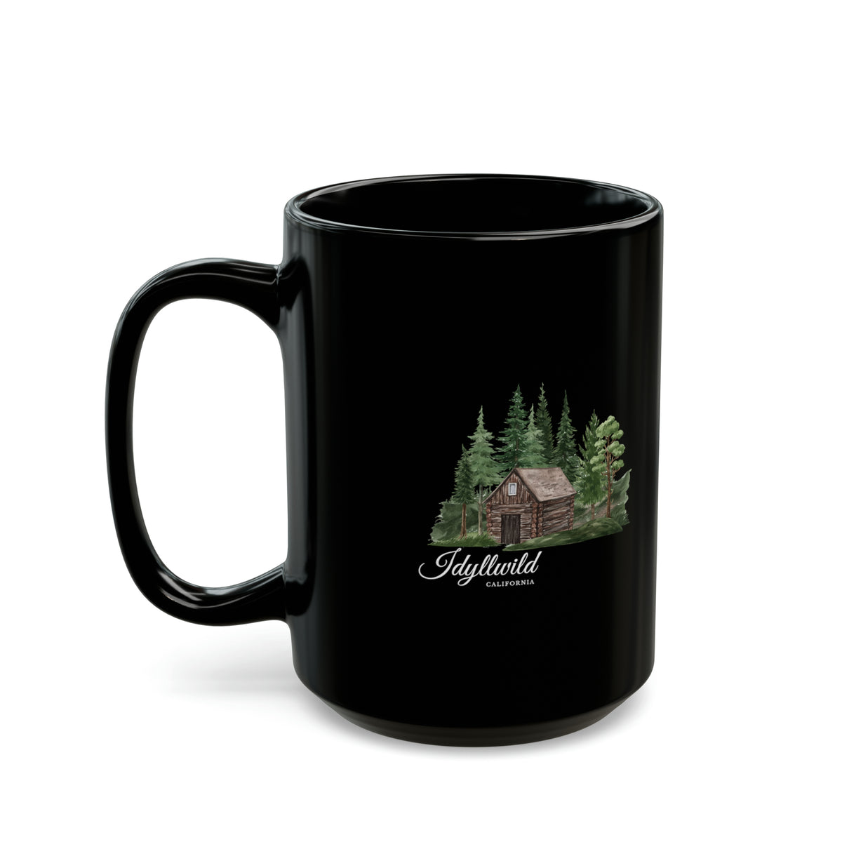 Black Mug (11oz, 15oz) Idyllwild Cabin in the woods
