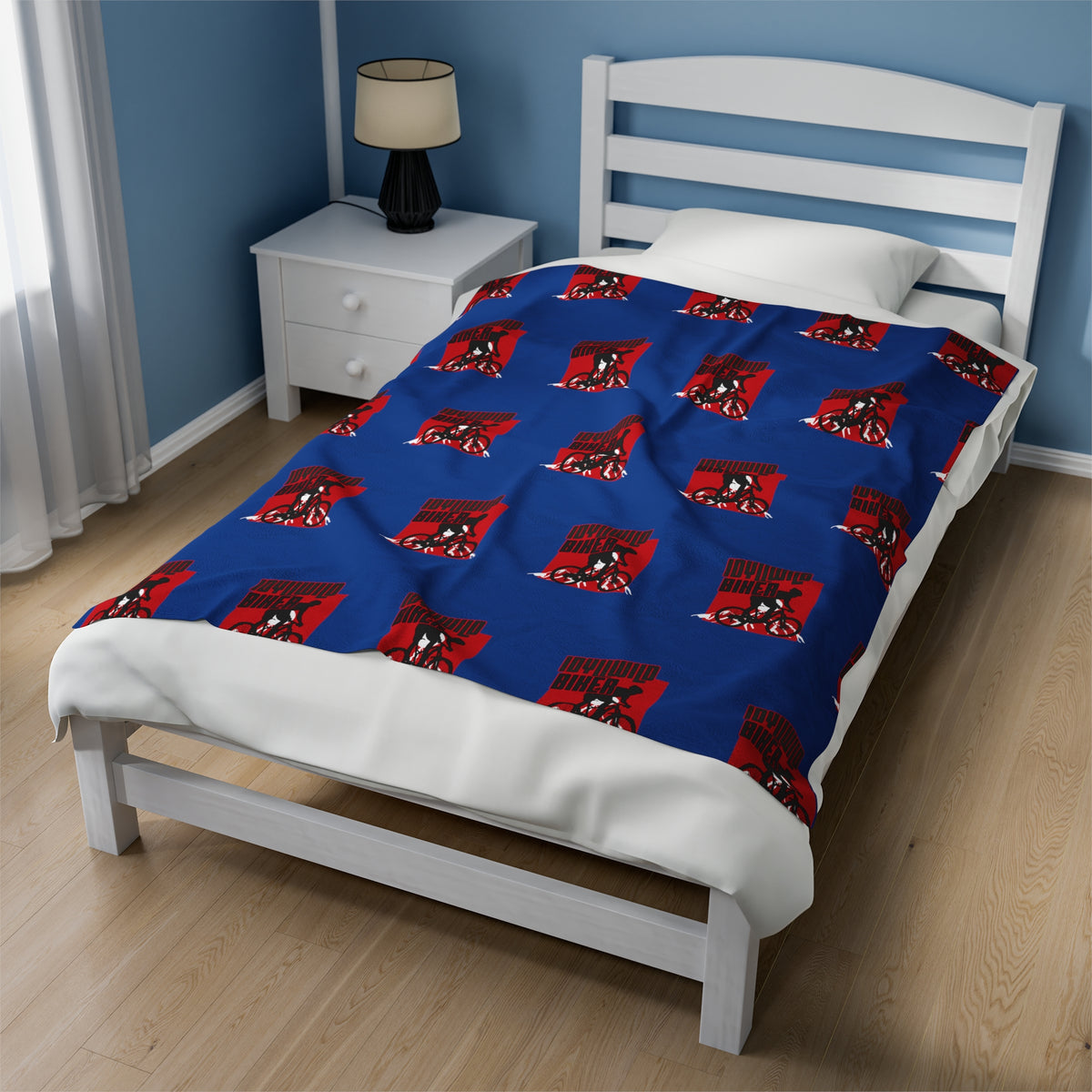 Velveteen Plush Blanket Idyllwild Biker Pattern Blue