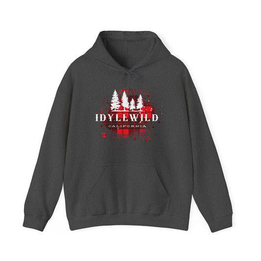 Unisex Heavy Blend™ Hooded Sweatshirt Idyllwild California Red Buffalo Plaid White Pine