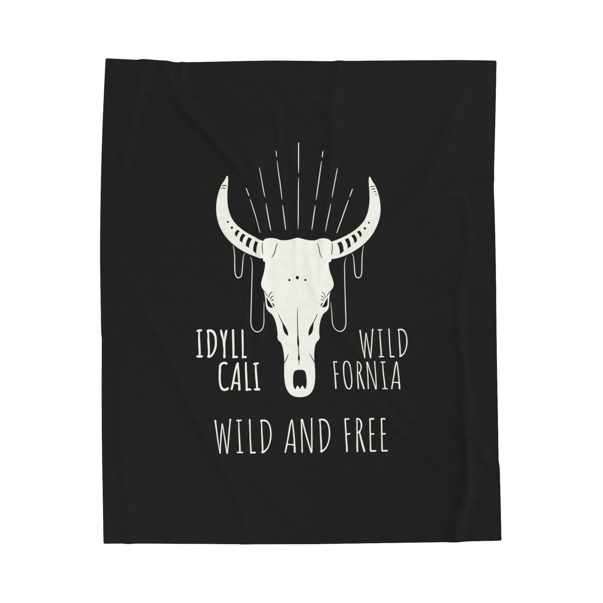 Velveteen Plush Blanket Idyll WIld and Free Longhorn Black