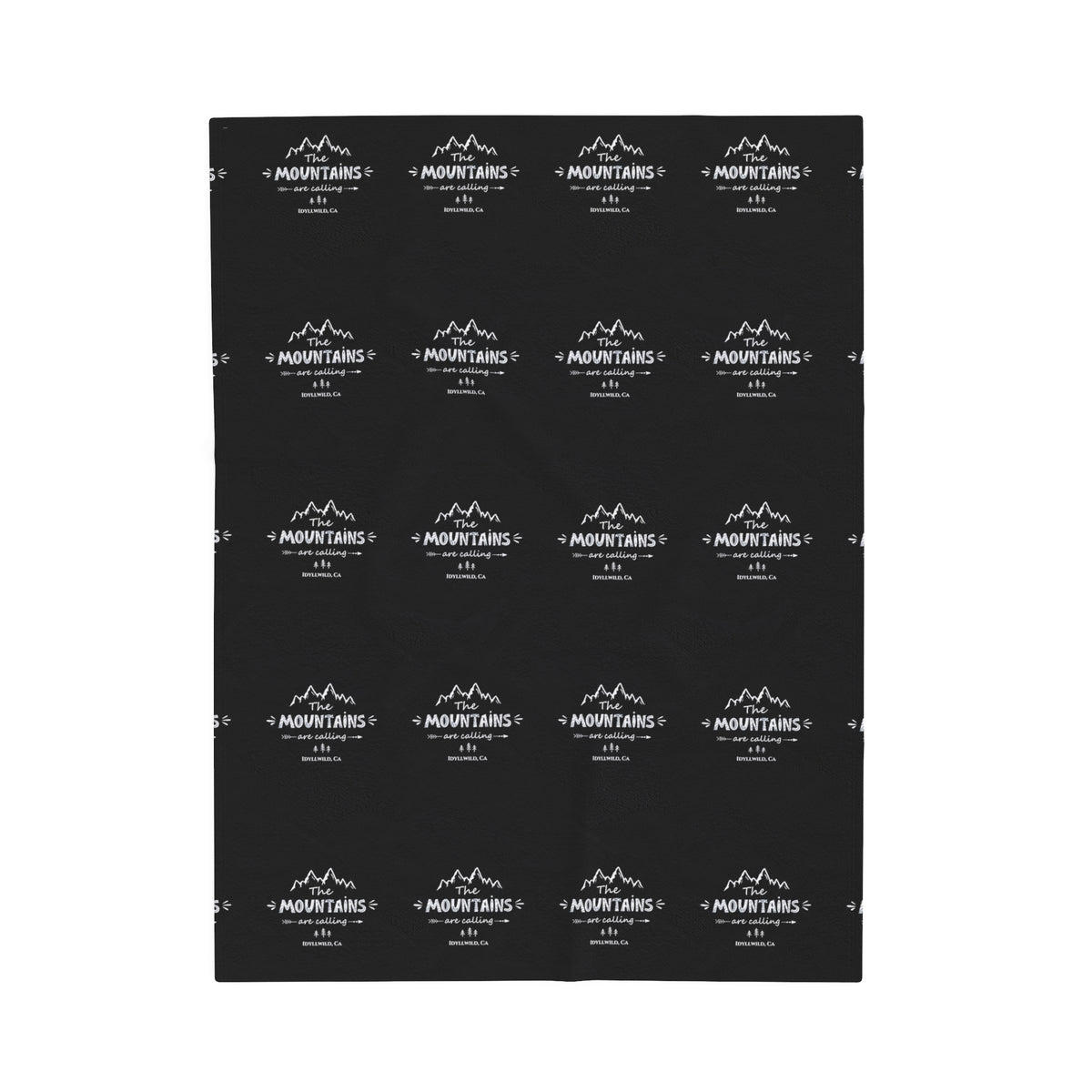 Velveteen Plush Blanket The Mountains Are Calling Black Pattern