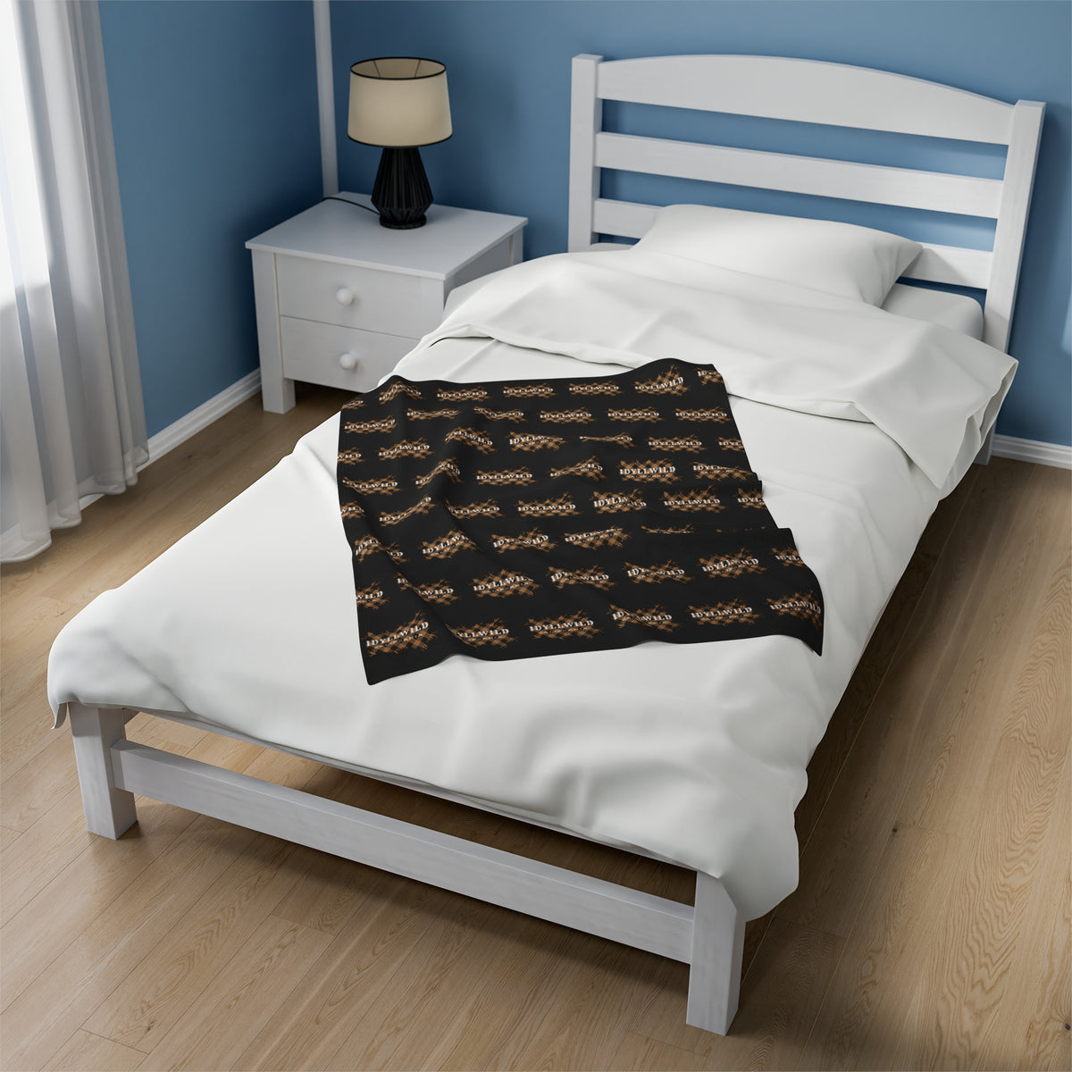 Velveteen Plush Blanket Tan Plaid Idyllwild Pattern Black