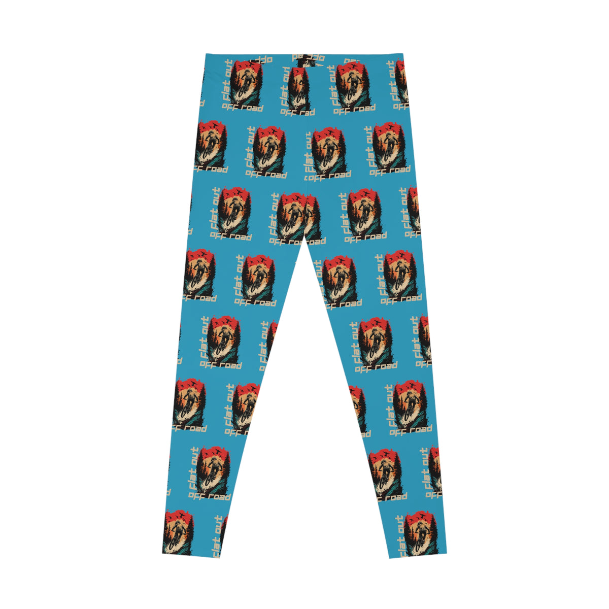 Mountain Biking "Off Road Flat Out" Stretchy Turquoise Leggings