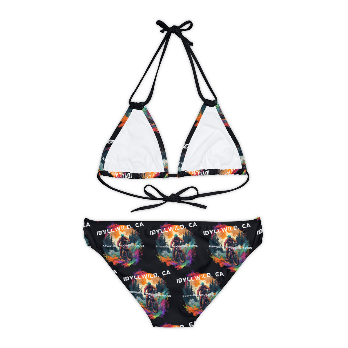 Strappy Bikini Set (AOP) Black Idyllwild Mountain Bike