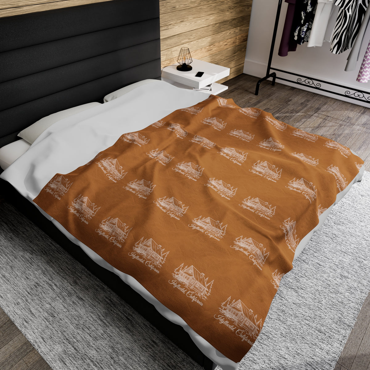 Velveteen Plush Blanket Idyllwild Log Cabin Pattern Tan