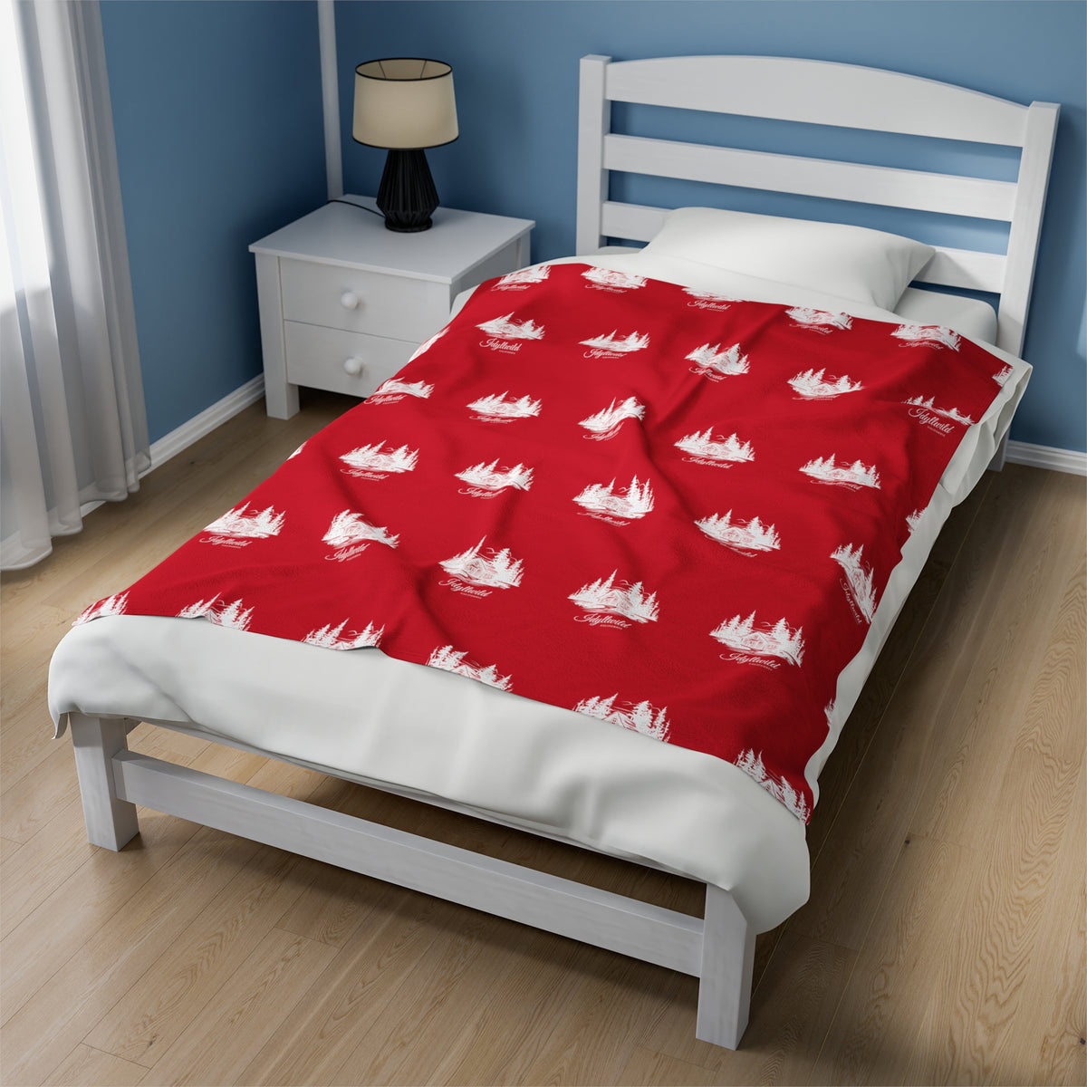 Velveteen Plush Blanket Idyllwild Classy Cabin in the Woods Pattern Red