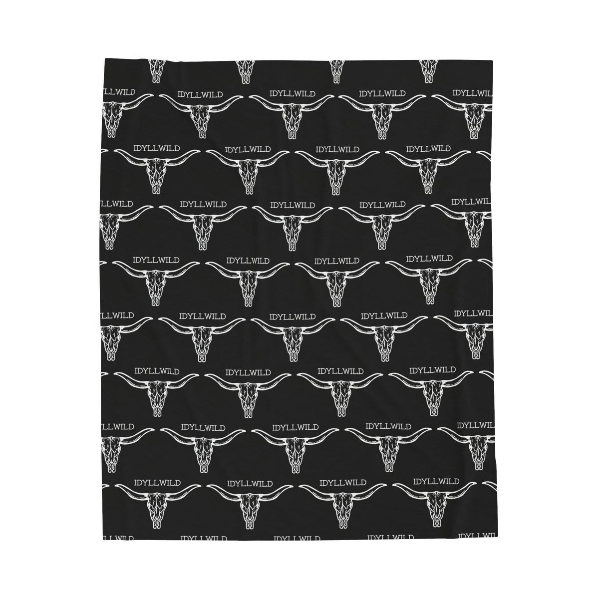 Velveteen Plush Blanket Idyllwild Longhorn Pattern Black