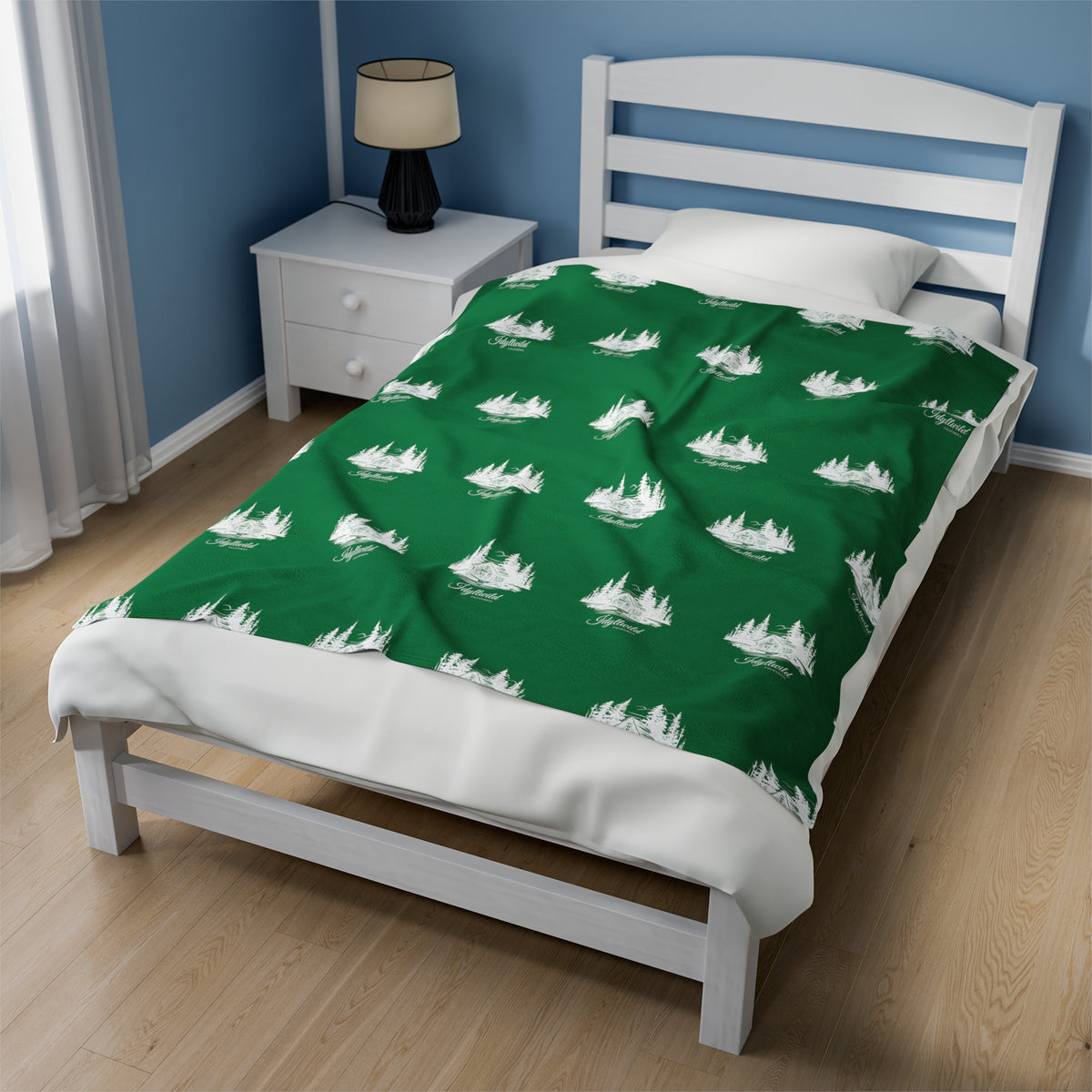 Velveteen Plush Blanket Idyllwild Classy Cabin in the Woods Pattern Green