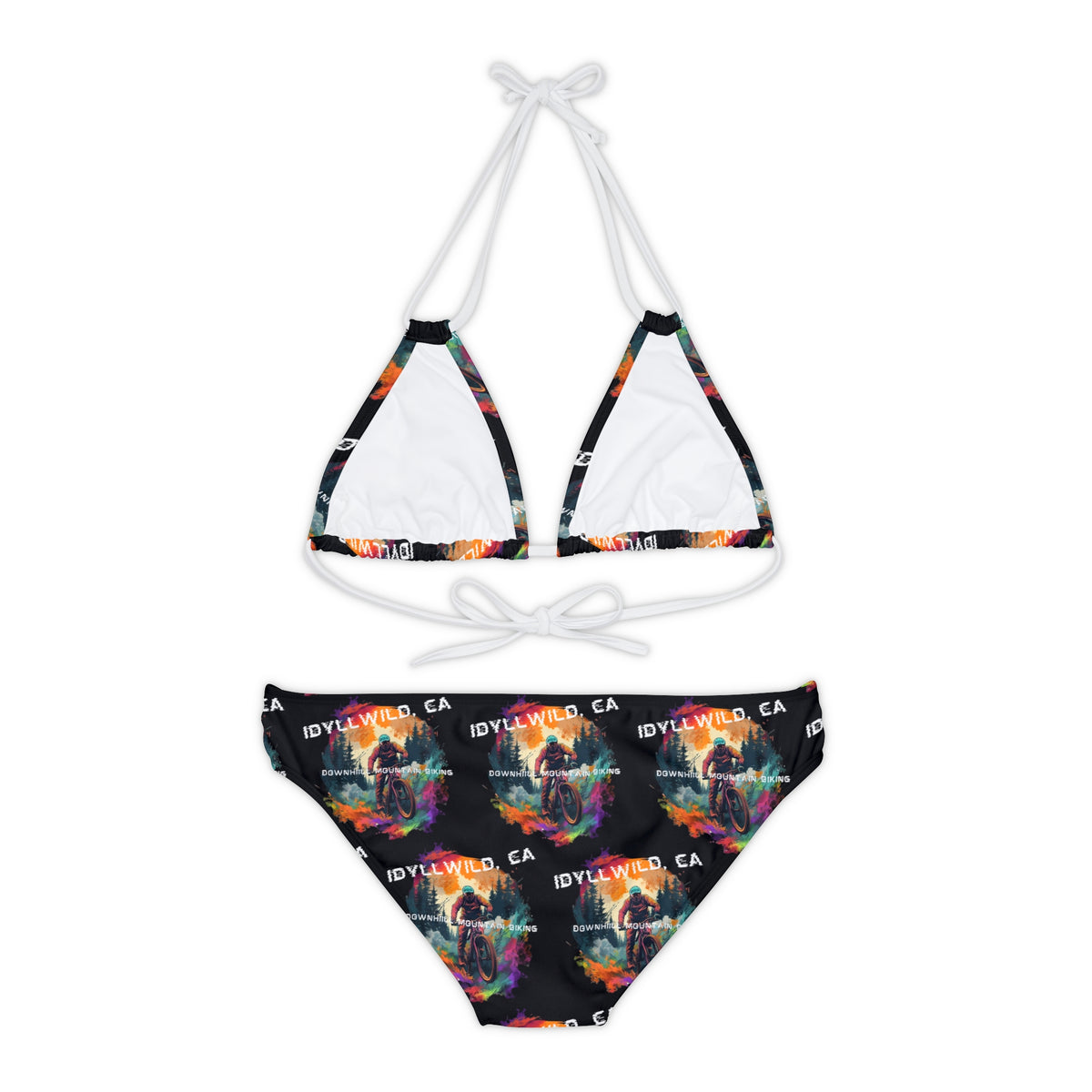 Strappy Bikini Set (AOP) Black Idyllwild Mountain Bike