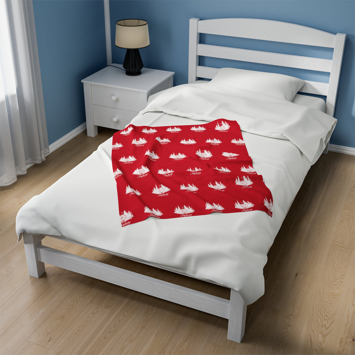 Velveteen Plush Blanket Idyllwild Classy Cabin in the Woods Pattern Red