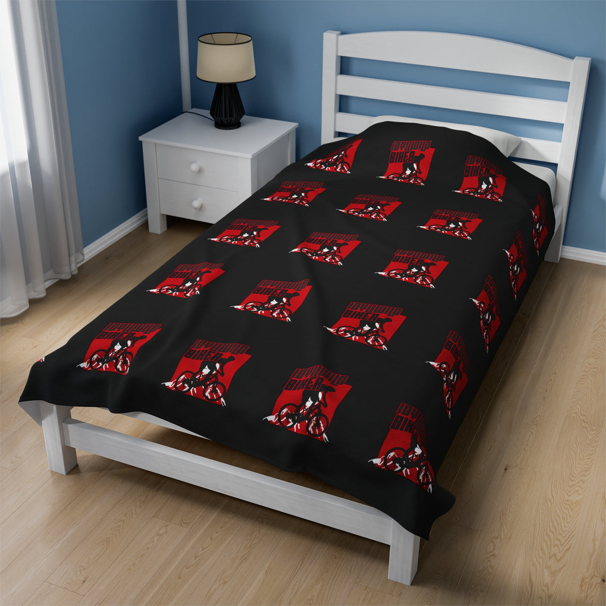Velveteen Plush Blanket Idyllwild Biker Pattern Black