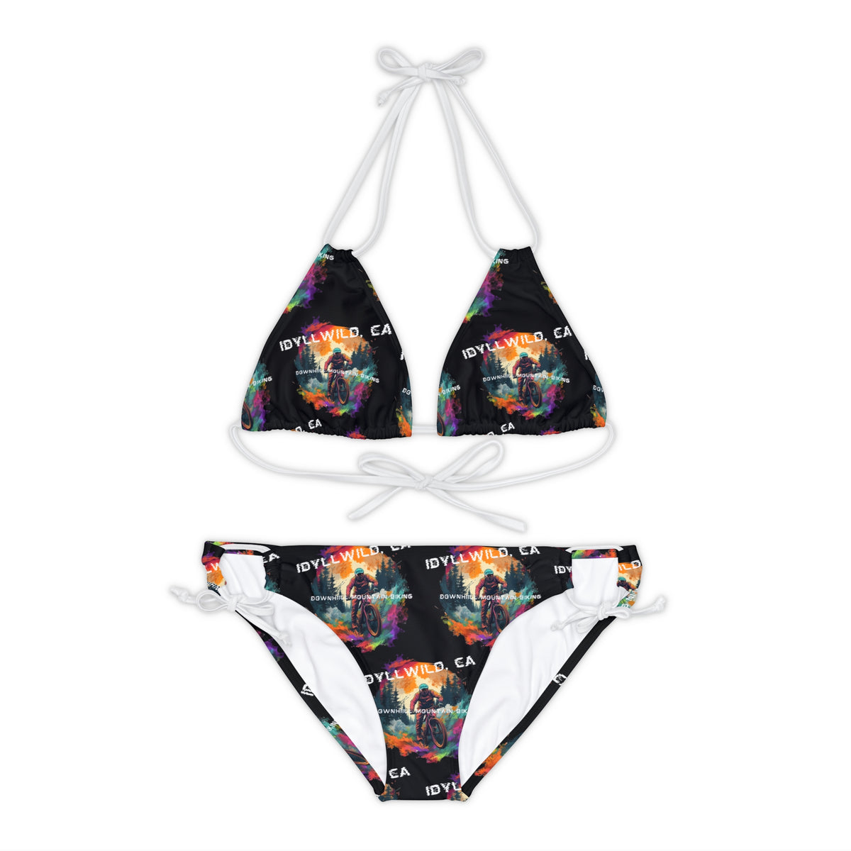 Strappy Bikini Set (AOP) Black Idyllwild Mountain Bike